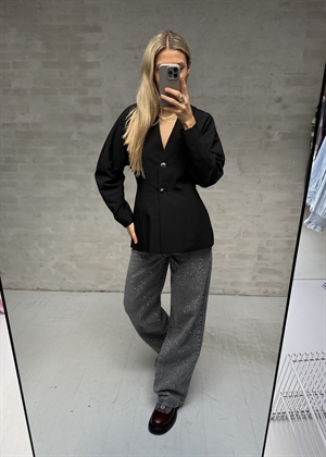 Drapey Melange Fitted Shaped sleeve blazer Sort F8339 Ganni